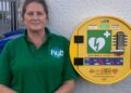 Life-saving defibrillator for train station cafe