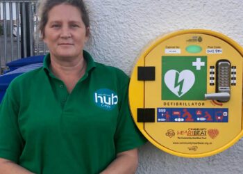 Life-saving defibrillator for train station cafe