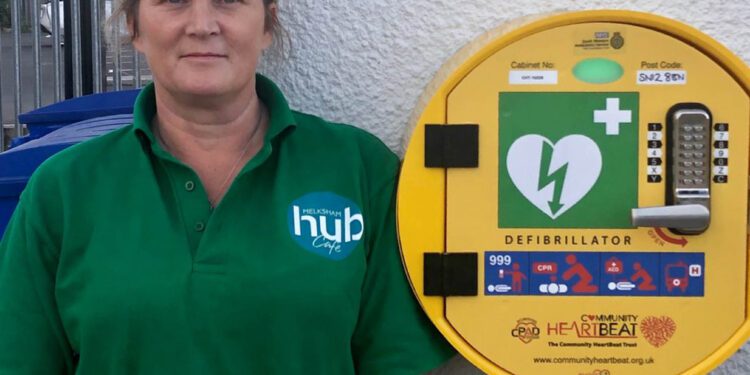 Life-saving defibrillator for train station cafe