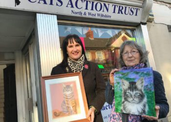 Paintings presented to Melksham charity shop for Christmas sale