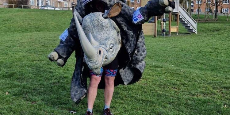 A rhino is on the loose in Melksham and heading for the London Marathon!