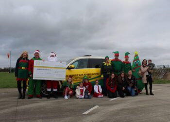 Residents of Sarum Avenue present cheque for over £6,000 to Wiltshire Air Ambulance