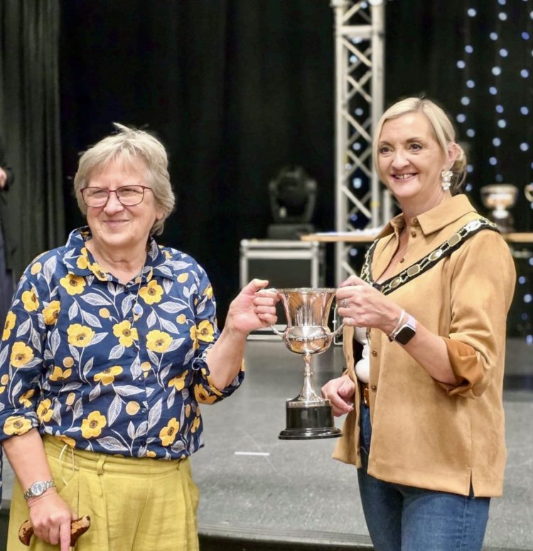 Eveline Hayes - winner of the Fruit Section with Cllr Saffi Rabey